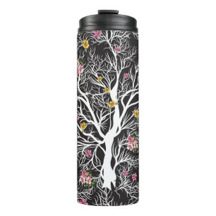Farbige Blumen: Nahtloser schwarzer Baum Thermosbecher