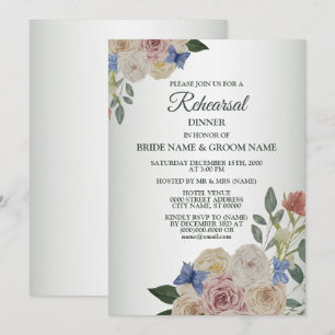 Farbige Blumen-Schmetterling-Hochzeitsprobe-Dinner Einladung