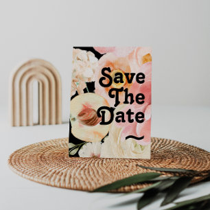 Farbige Blumen Schwarze Save The Date Postkarte