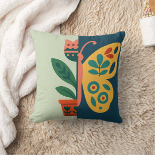 Farbige Blumen- und Schmetterlings-Grafikdesign Kissen