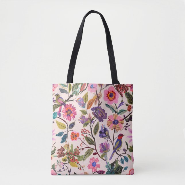 Farbige Blumen- und Vogelmuster-Tasche | Künstleri (Vorderseite)