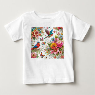 Farbige Blumen Vögel Schmetterlinge Vorlage Baby T-shirt