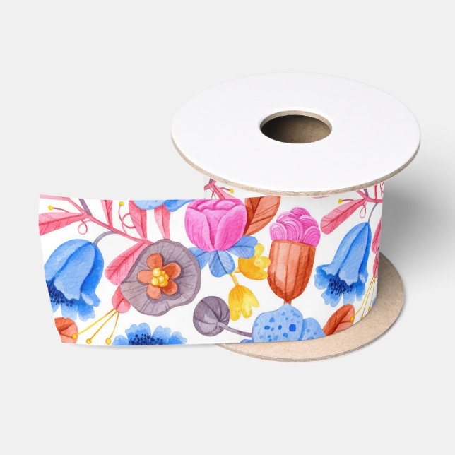 Farbige Blumenband mit Illustrationen  Satinband (Spule)