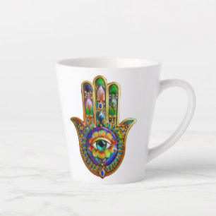 Farbige Blumenblüten Türkis Drittes Auge Hamsa Milchtasse