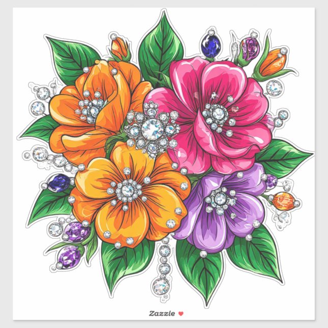 Farbige Blumenbouquet Aufkleber (Blatt)