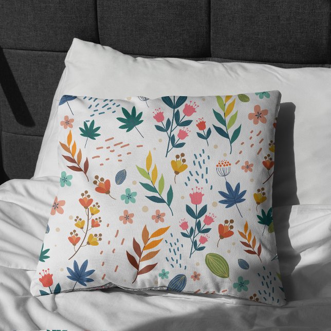 Farbige Blumendrucke Kissen (Colorful Floral Print Pillow on bed)