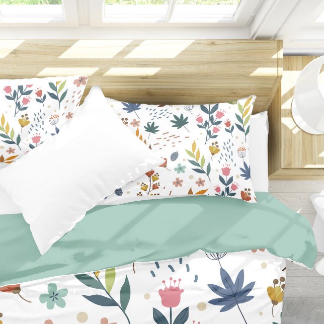 Farbige Blumendrucke Kissenbezug (Colorful Floral Print with green backside)