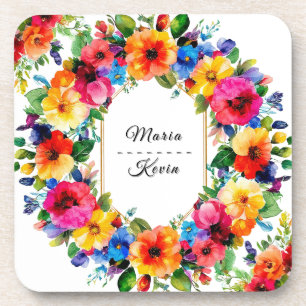 Farbige Blumenkranz Hochzeit Getränkeuntersetzer
