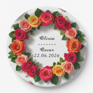 Farbige Blumenkranz Hochzeit Pappteller