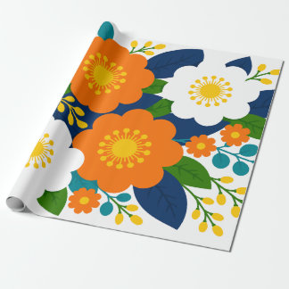 Farbige Blumenkunst mit orangefarbenen und weißen Geschenkpapier