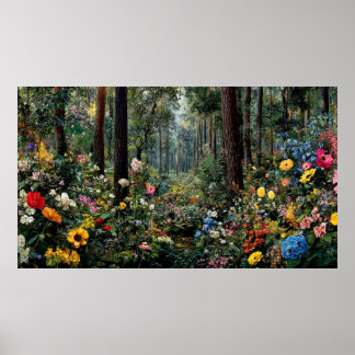 Farbige Blumenlandschaft mit lebendigen Bäumen Sze Poster