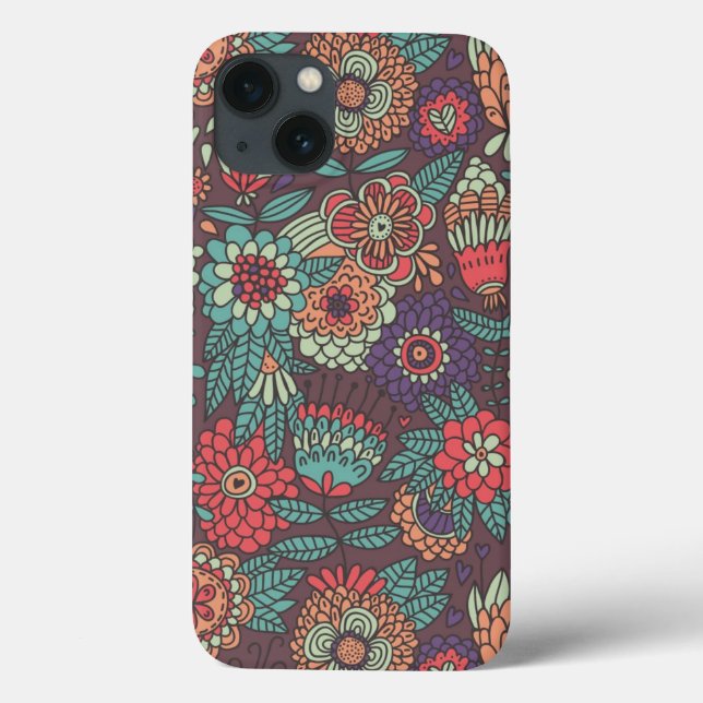 Farbige Blumenmuster im Cartoon-Stil Case-Mate iPhone Hülle (Rückseite)