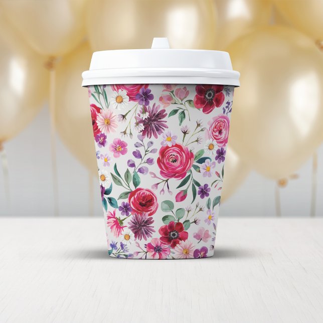 Farbige Blumenpapierkästen Pappbecher (Colorful Floral Paper Cups by Painted Paperie)