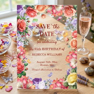 Farbige Blumenparty zum 55. Geburtstag - Save the  Acryleinladungen