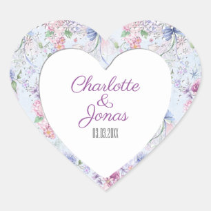 Farbige Blumenrahmen - Save the Date Herz-Aufkleber