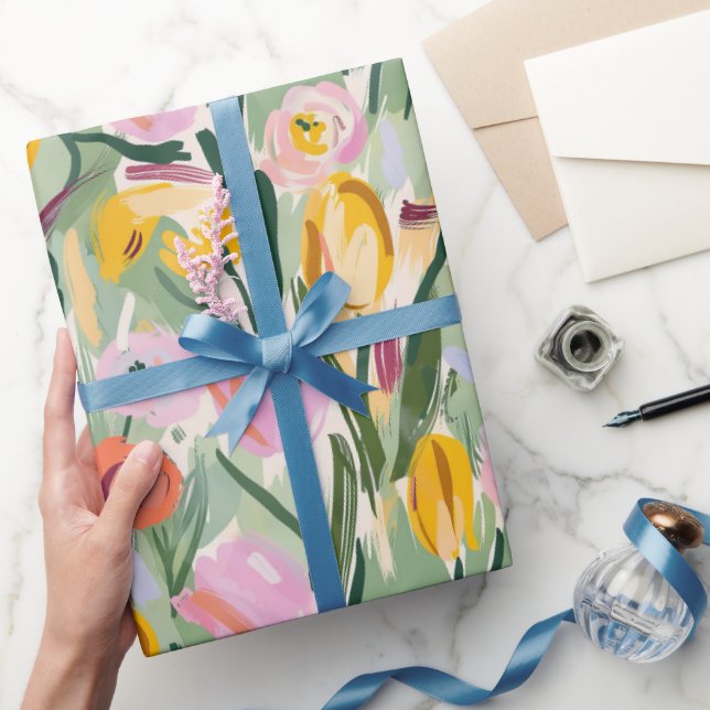 Farbige Blumenspalte und Sonnenblumen Geschenkpapier (Schenken)