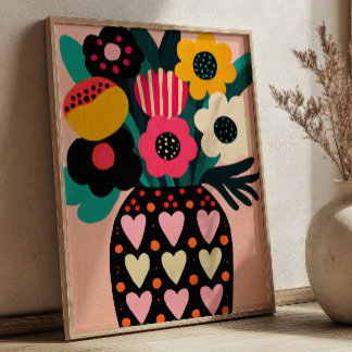 Farbige Blumenstrauß-Maximalist-Floral-Kunst Poster