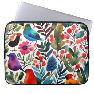 Farbige Blumenvögel Laptopschutzhülle