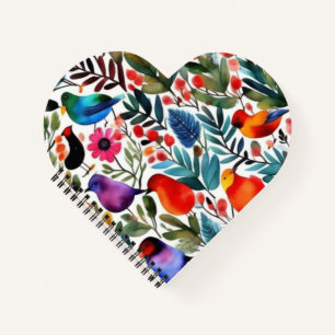 Farbige Blumenvögel Notizbuch