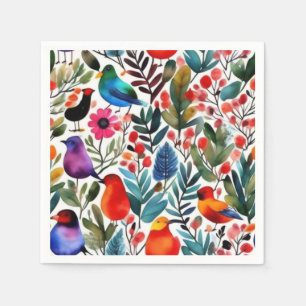 Farbige Blumenvögel Serviette