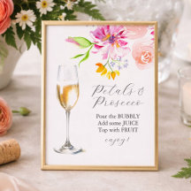 Farbige Blüten und Prosecco-Bar-Schild