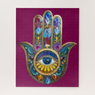 Farbige Blütenblätter Blätter Hamsa Saphir Drittes Puzzle