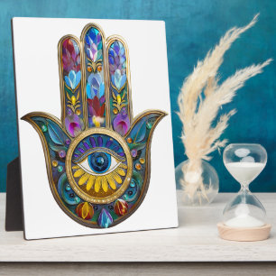 Farbige Blütenblätter Hamsa Saphir Drittes Auge Fotoplatte