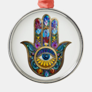Farbige Blütenblätter Hamsa Saphir Drittes Auge Ornament Aus Metall