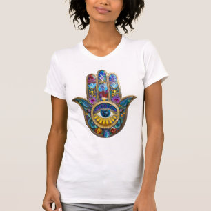 Farbige Blütenblätter Hamsa Saphir Drittes Auge T-Shirt