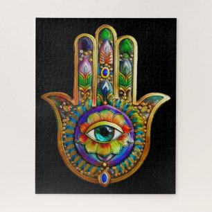 Farbige Blütenblätter Türkis Drittes Auge Hamsa Puzzle