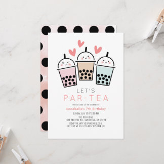 Farbige Boba-Blasentee-Pärty Mädchen Geburtstag Einladung