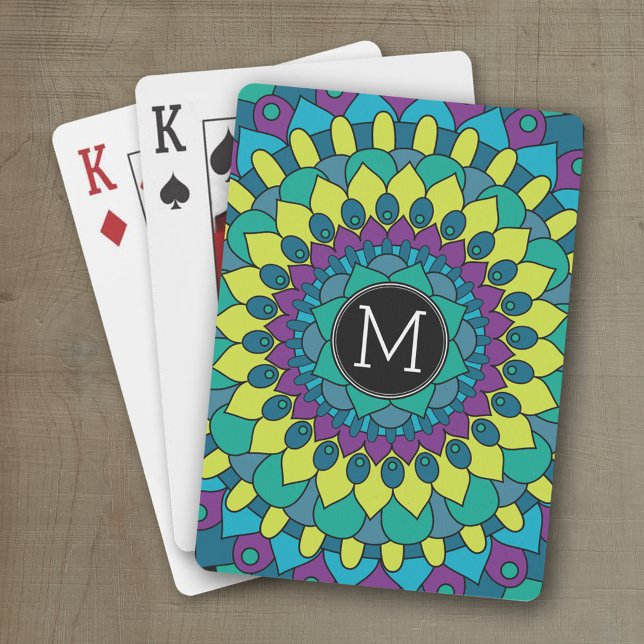 Farbige Bohemische Blume mit benutzerdefiniertem M Spielkarten (Personalized playing cards)