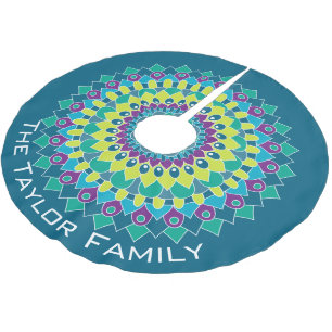 Farbige Bohemische Blume mit Blau und Grün Polyester Weihnachtsbaumdecke