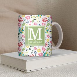 Farbige Bohemische Frühlingsblumen Grünes Monogram Kaffeetasse