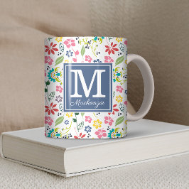 Farbige Bohemische Frühlingsblumen Monogramm Kaffeetasse