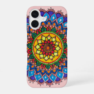 Farbige bohemische Mandala-Blume iPhone 16 Hülle
