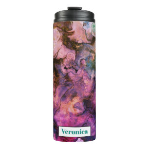 Farbige Bohemische Tinte Spritzer & Name Thermosbecher