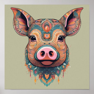 Farbige Boho-Boheme-Schwein-whimsical-Kunst in Sal Poster