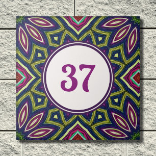 Farbige Boho-Fancy-Zier-Hausnummerntafel Fliese