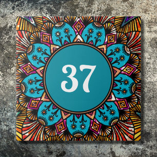 Farbige Boho-Fancy-Zier-Hausnummerntafel Fliese
