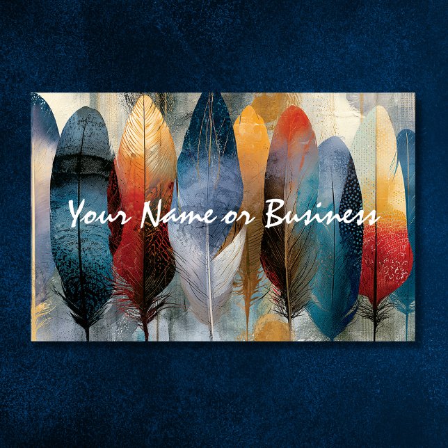 Farbige Boho-Feder-QR-Code-Kontaktgestaltung Visitenkarte (Colorful Boho Feather QR Code Contact Design Business Card Front)
