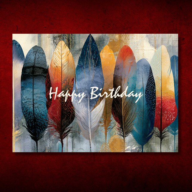 Farbige Boho-Federn Frohes Geburtstagsfest Karte (Colorful Boho Feathers Happy Birthday Card Front)