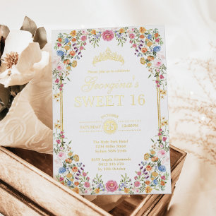 Farbige Boho-Gartenblumen Sweet 16 Geburtstag Folieneinladung