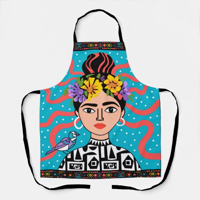 Farbige Boho-Mexikanische Folklore-Kunst-Küchensch Schürze (Vorderseite)