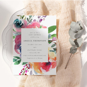 Farbige Boho-Wasserfarbe-Floral-Baby-Party Einladung