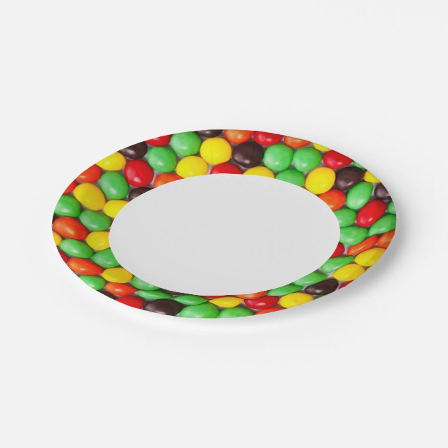 Farbige Bonbons Pappteller (Schrägansicht)
