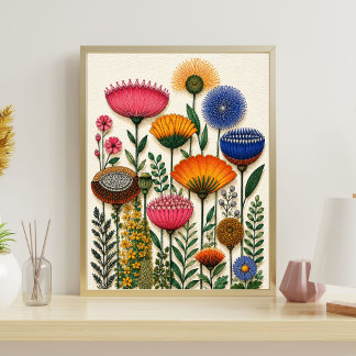 Farbige botanische Kunst Blumen Garten Illustratio Poster