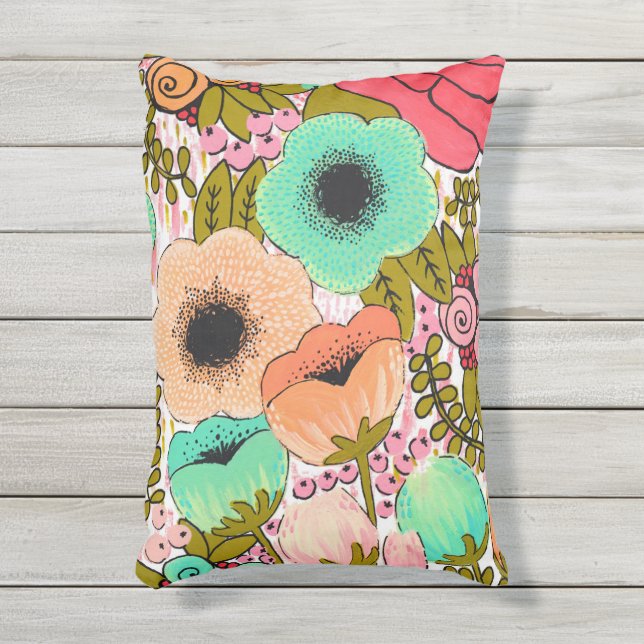 Farbige botanische Künstlerimpression Kissen Für Draußen (Vorderseite(Vertikal))