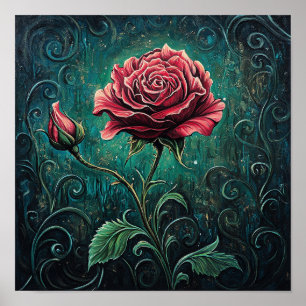 Farbige botanische Wanddekoration mit Rosen für di Poster