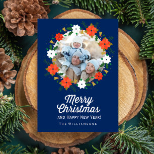 Farbige botanische Weihnachtsgirlande Feiertagsfot Feiertagskarte